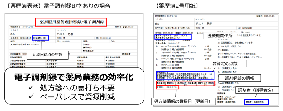 薬歴管理簿印刷機能に電子調剤録対応の項目を追加
