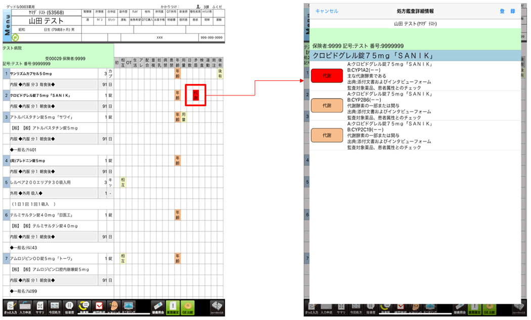 CYP処方鑑査結果表示